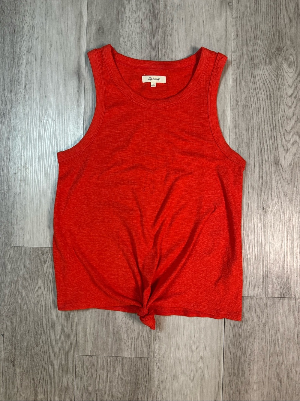 Madewell Women’s Red Sleeveless Knit Scoop Neck Knot Front Tank Top Size small.